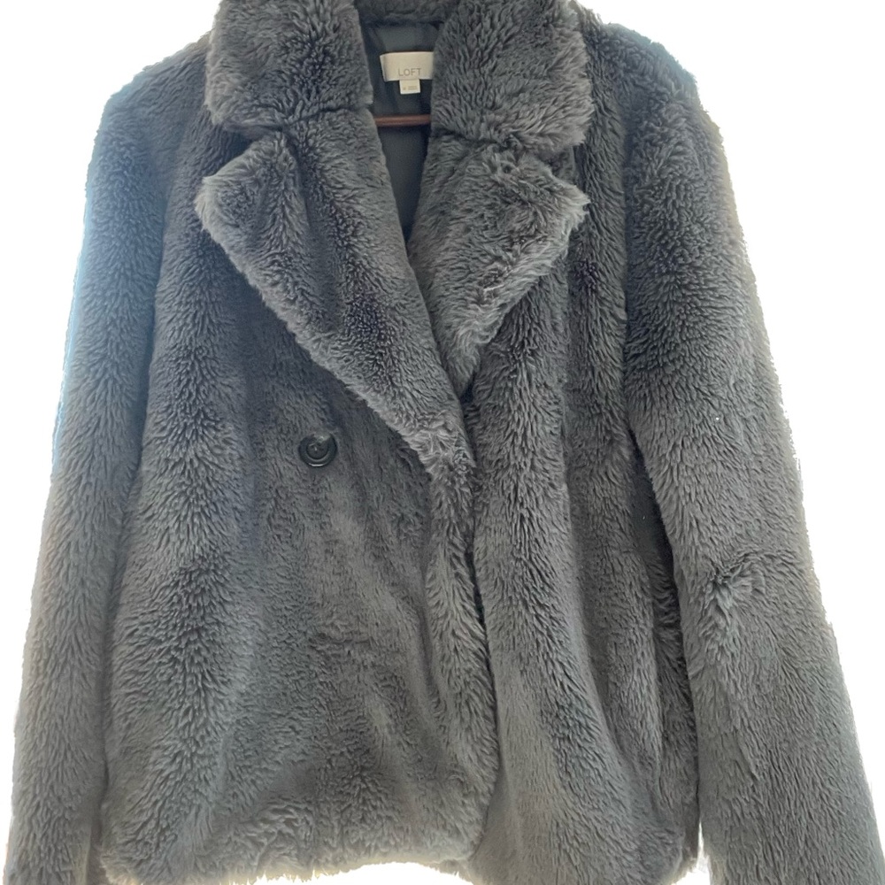 Ann Taylor Loft faux fur/ teddy double breasted peacoat